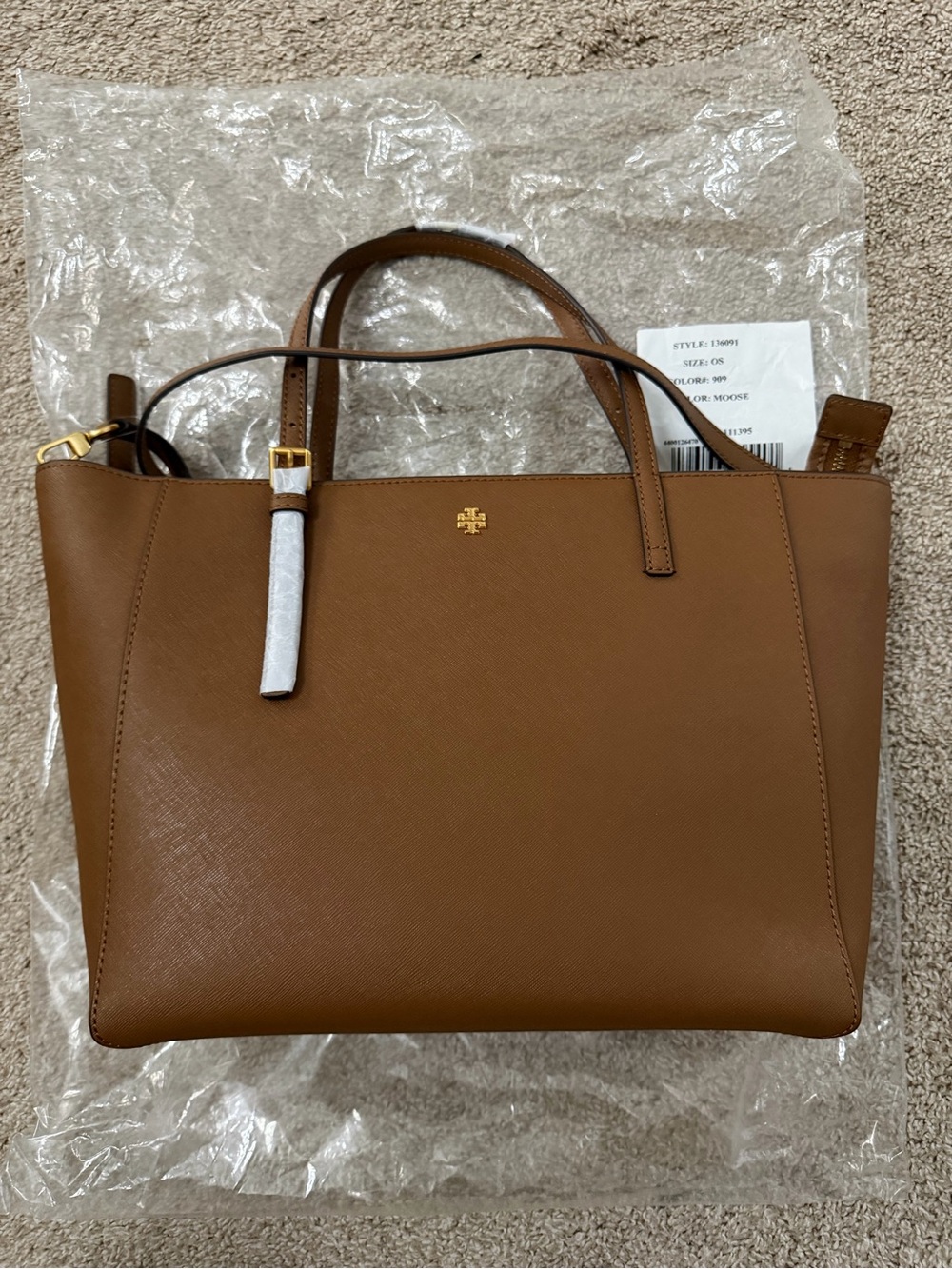 Tory Burch Caramel Brown Saffiano Leather Tote